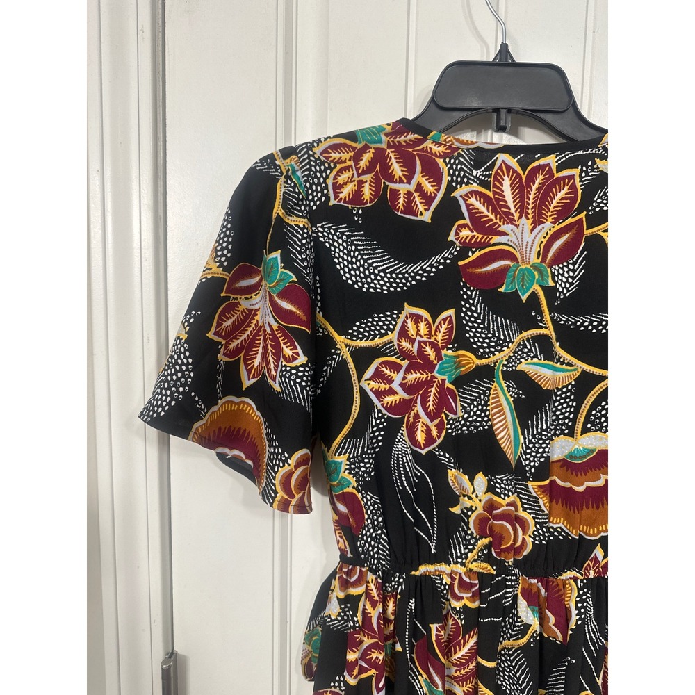 Band of the Free Floral Wrap Maxi Dress Black Short Flutter Sleeve Ruffle Hem S - Picture 6 of 8